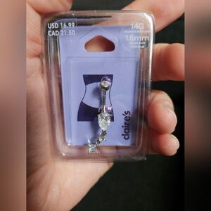 Claire’s 14G Silver Dangle Belly Ring – Cubic Zirconia (New)